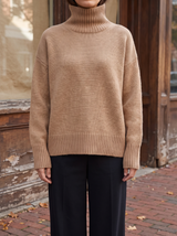 Blake Relaxed Turtleneck Sweater in Camel - front view