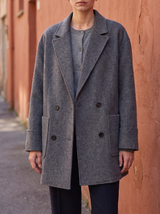 Harper Double-Breasted Wool-Blend Coat in Gray - front view