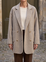 Harper Double-Breasted Wool-Blend Coat in Oatmeal - front view