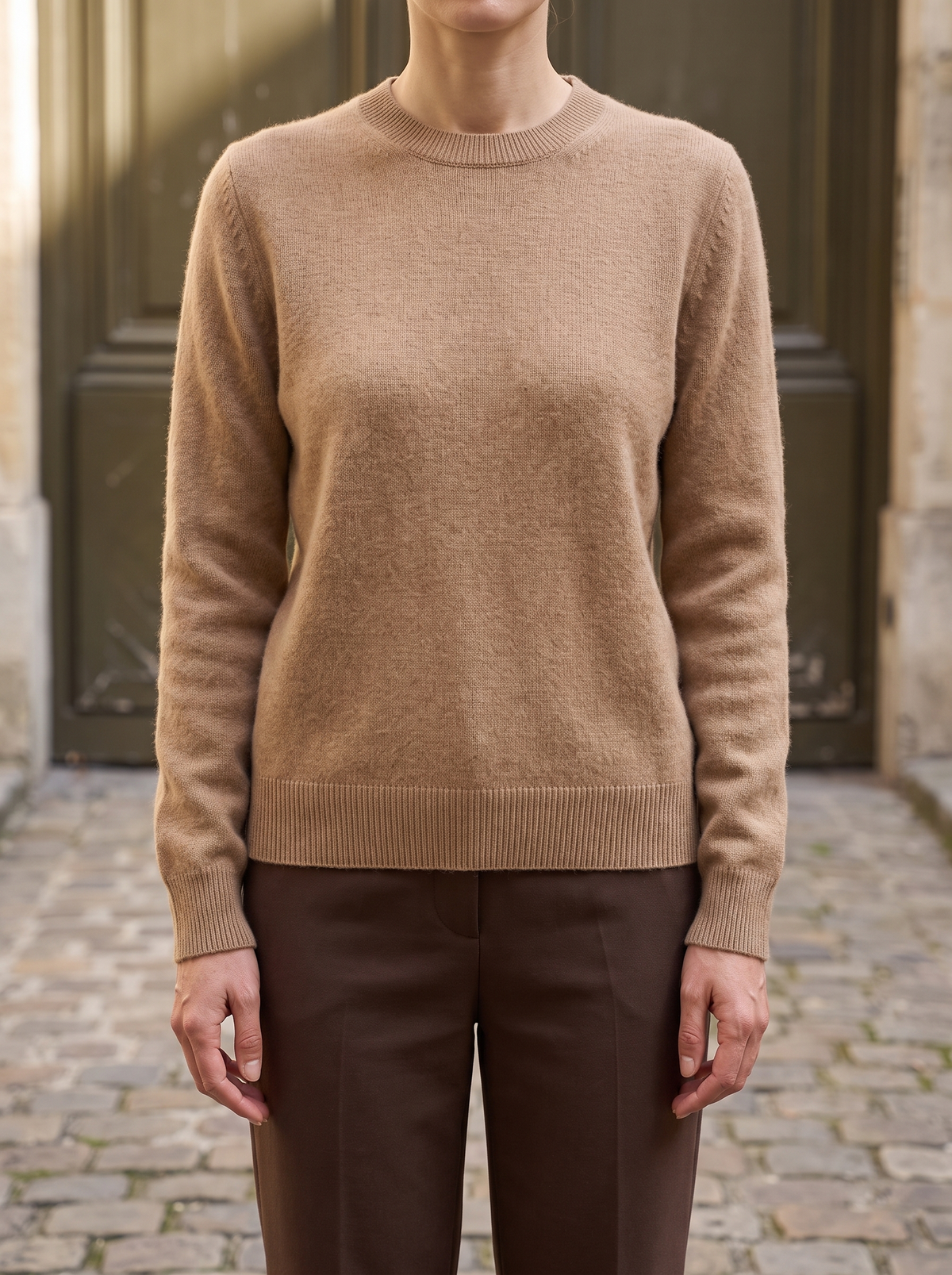 Remi Wool Crewneck Sweater in Camel - front view