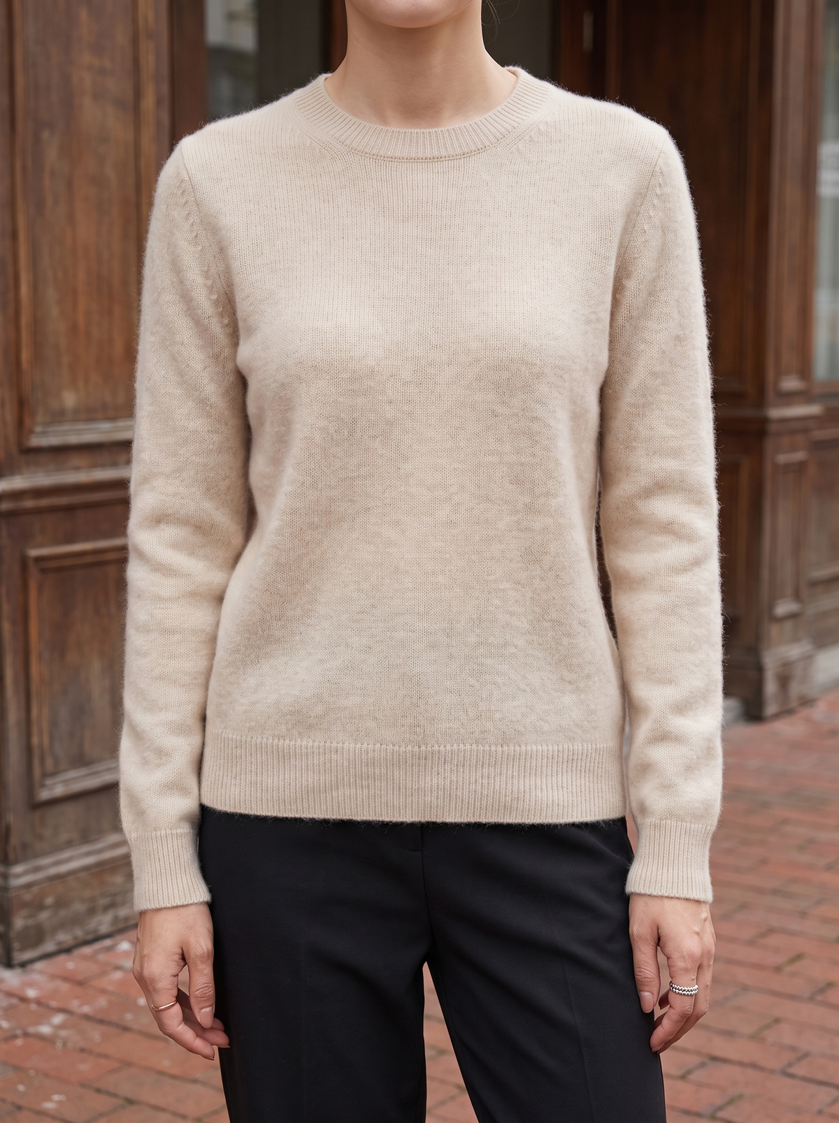 Remi Wool Crewneck Sweater in Beige - front view
